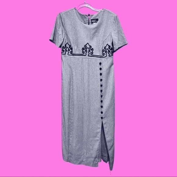 Vintage sz S/M Dawn Joy midi column dress slim 80s wiggle 90s y2k secretary VTG - Picture 1 of 10